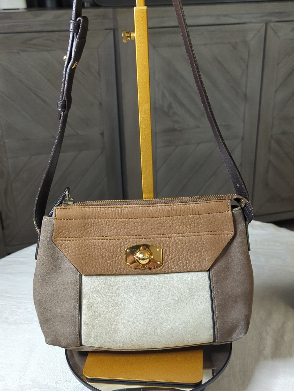 Furla Suede Leather Color block Crossbody Bag